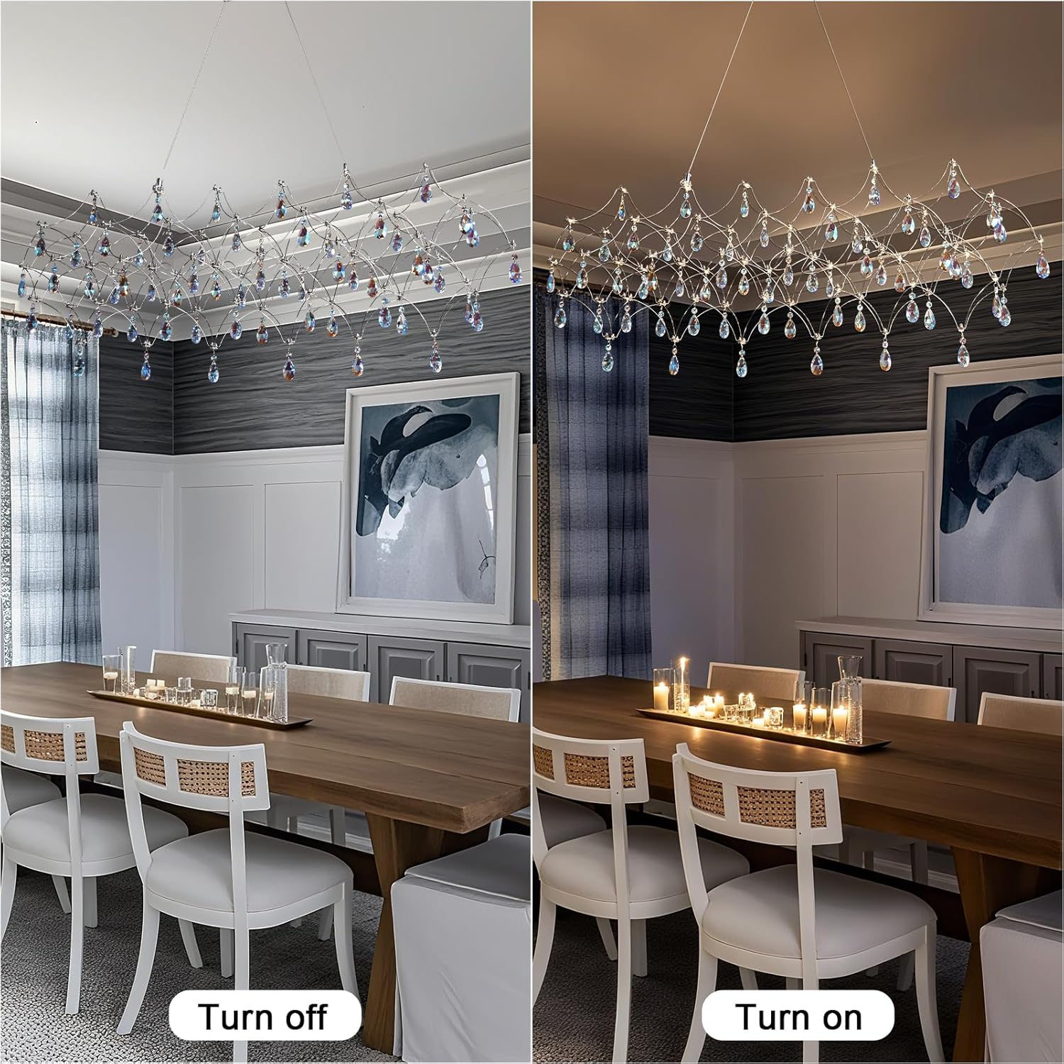 Large Silver Rectangle Crystal Chandelier 49.2" Modern Luxury Raine Light
