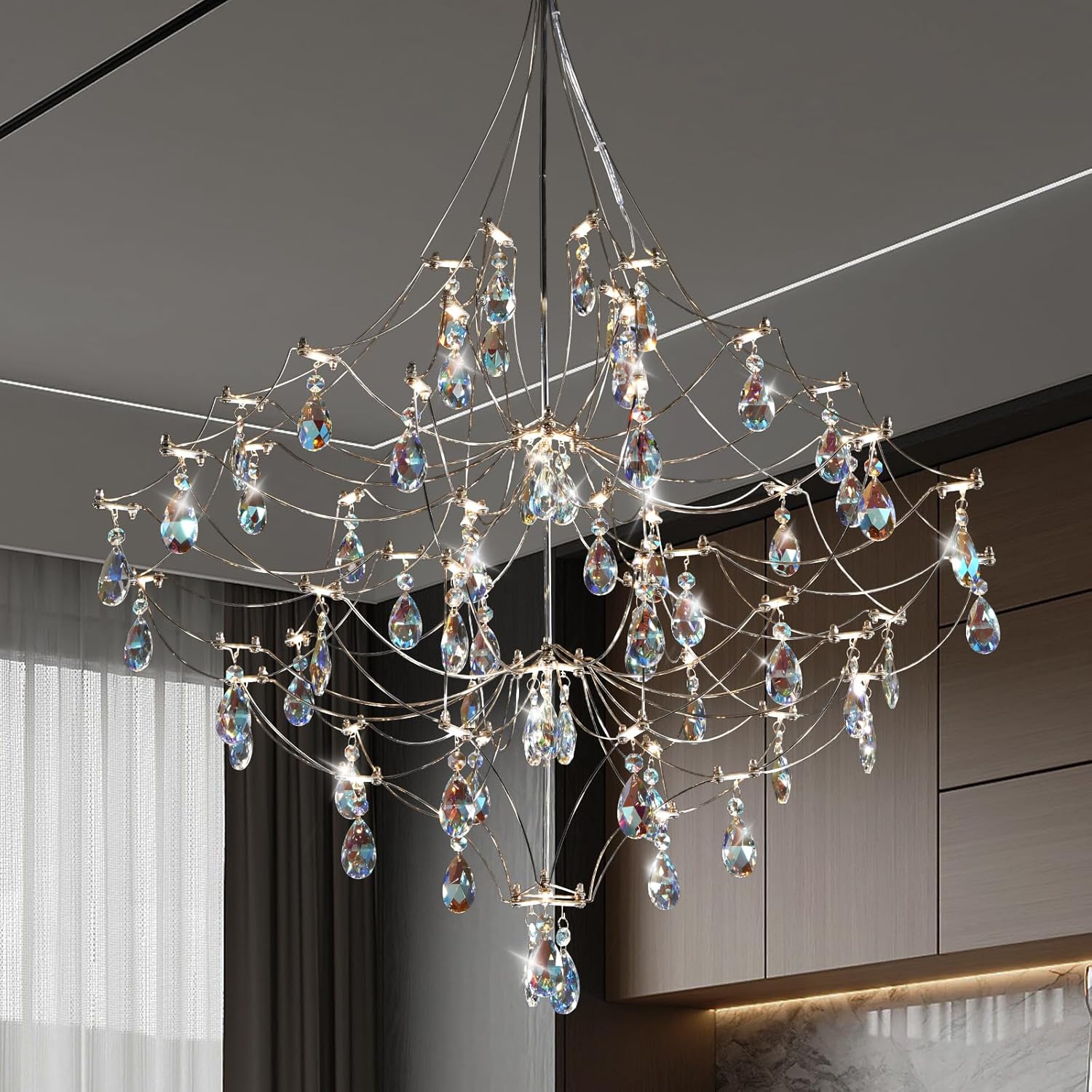Silver 31.5" Round Crystal Raine Chandelier for Modern Homes