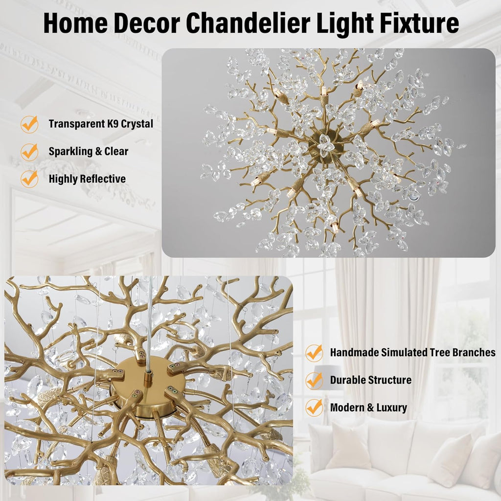 Modern Gold Tree Branch Crystal Chandelier