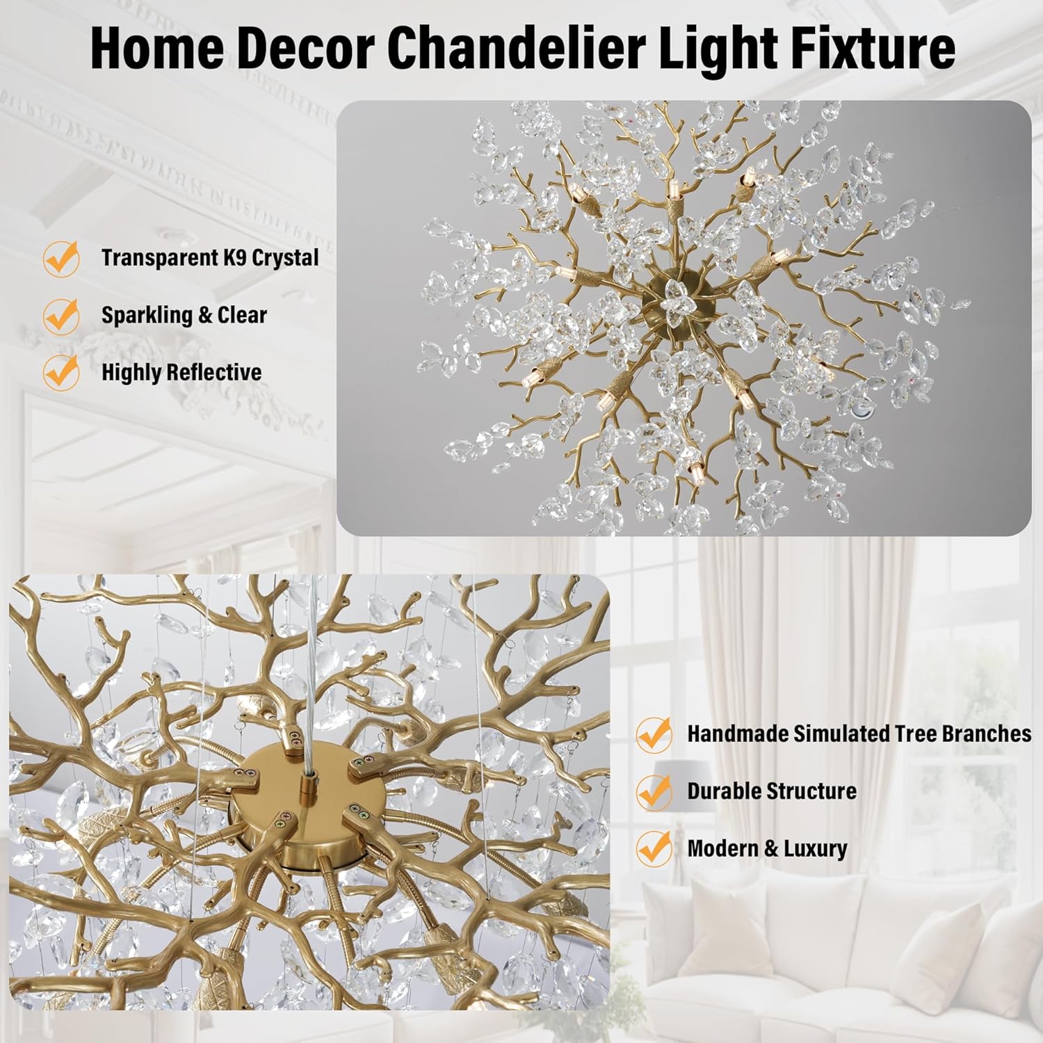 Modern Gold Tree Branch Crystal Chandelier