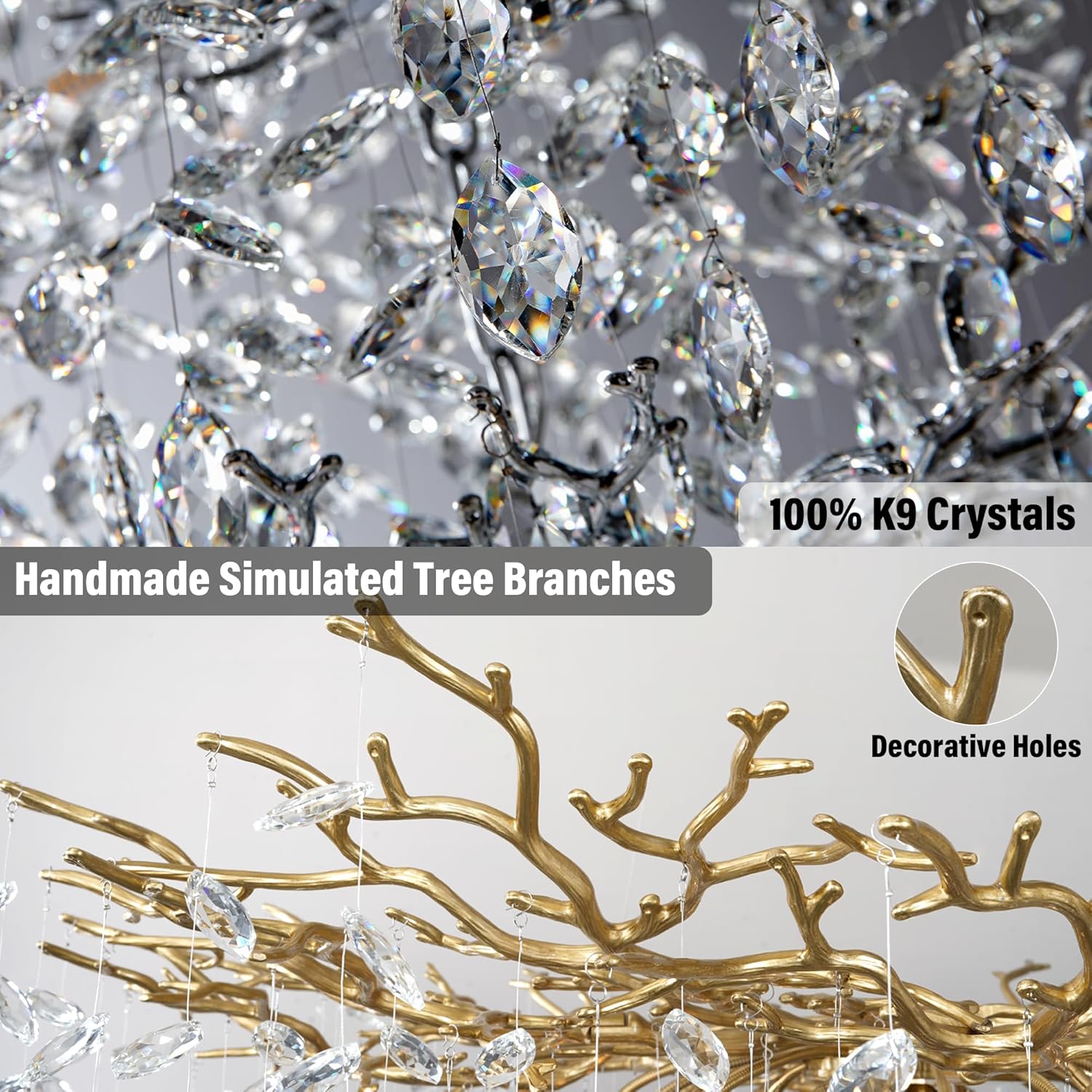 Modern Gold Tree Branch Crystal Chandelier