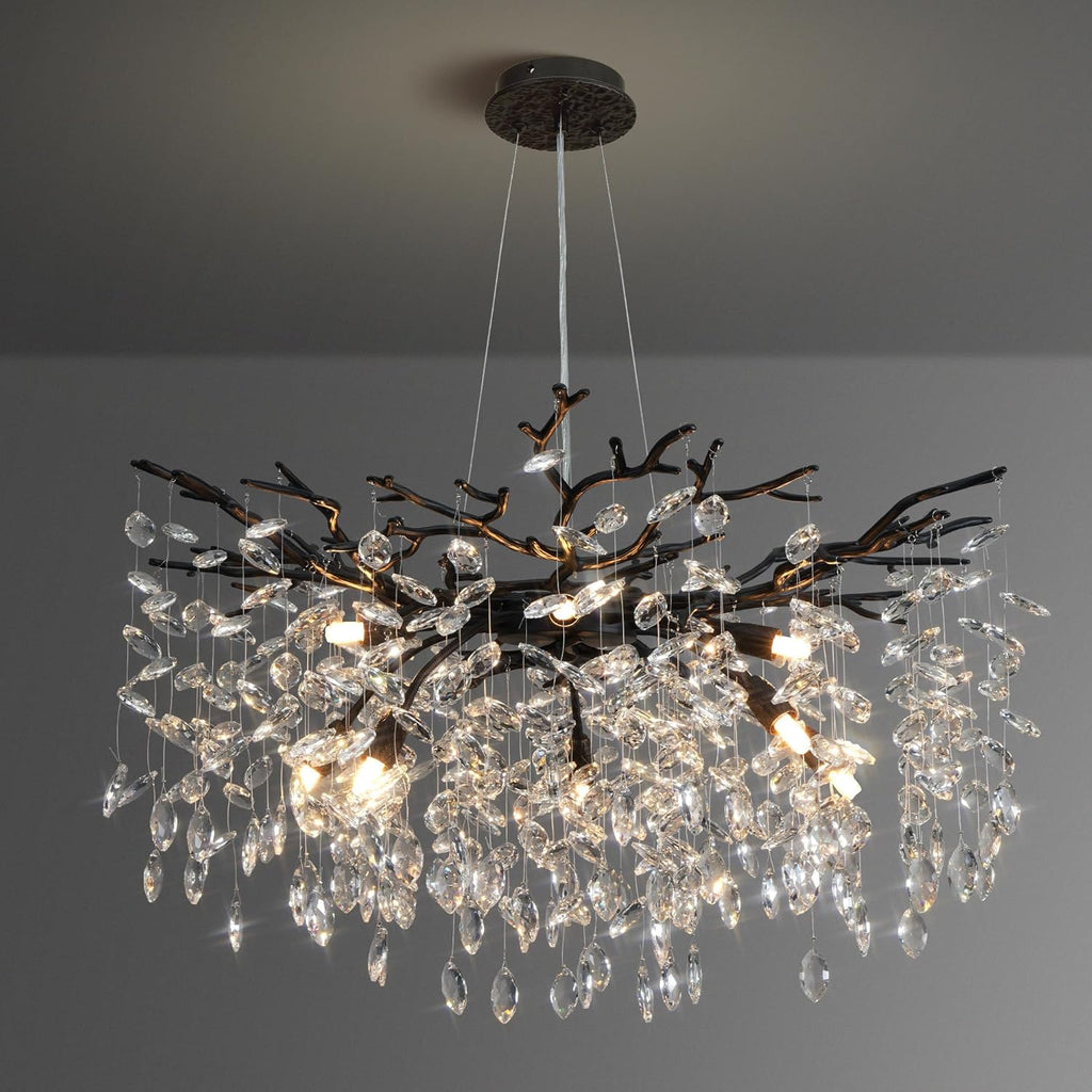 30" Black Crystal Chandelier, 10-Light Tree Branch Chandelier for Dining Room, Luxury Round K9 Crystal Raine Chandeliers Light Fixture for Living Room Foyer Entryway Bedroom Kitchen