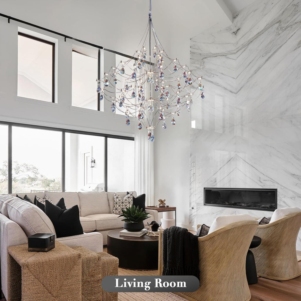 Silver 31.5" Round Crystal Raine Chandelier for Modern Homes