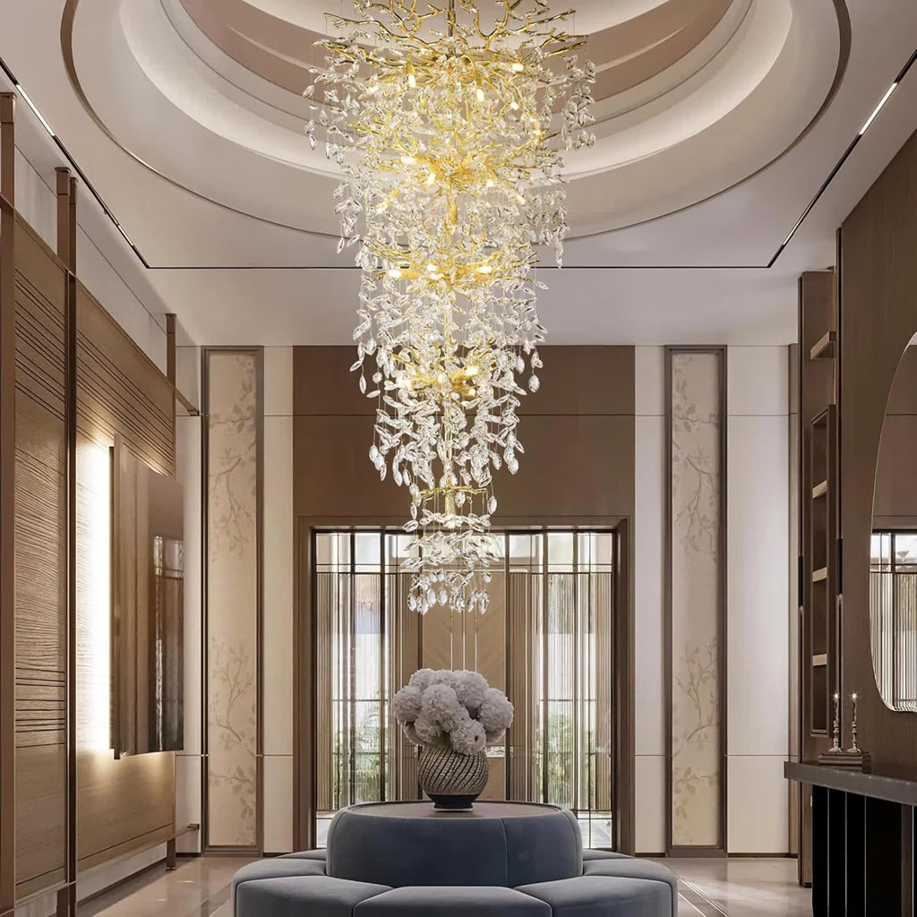 63'' Long Crystal Modern Gold Tree Branch Chandelier