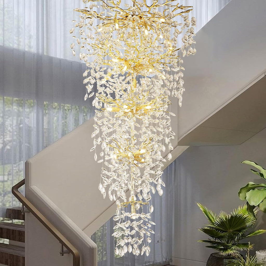 63'' Long Crystal Modern Gold Tree Branch Chandelier