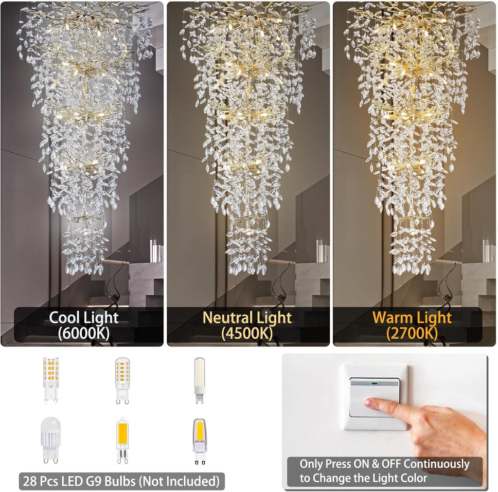 63'' Long Crystal Modern Gold Tree Branch Chandelier