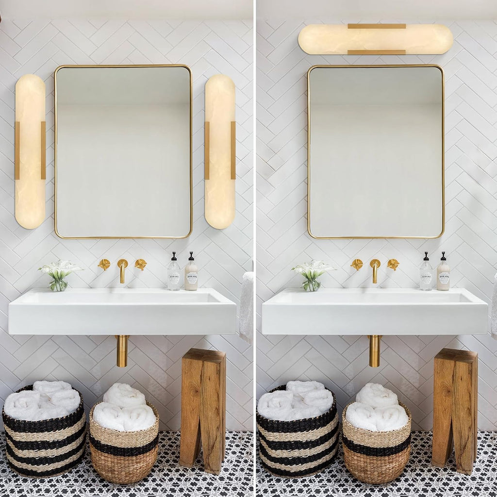 Elegant Alabaster Wall Sconces Set of Two with Brass Finish, 19.7''