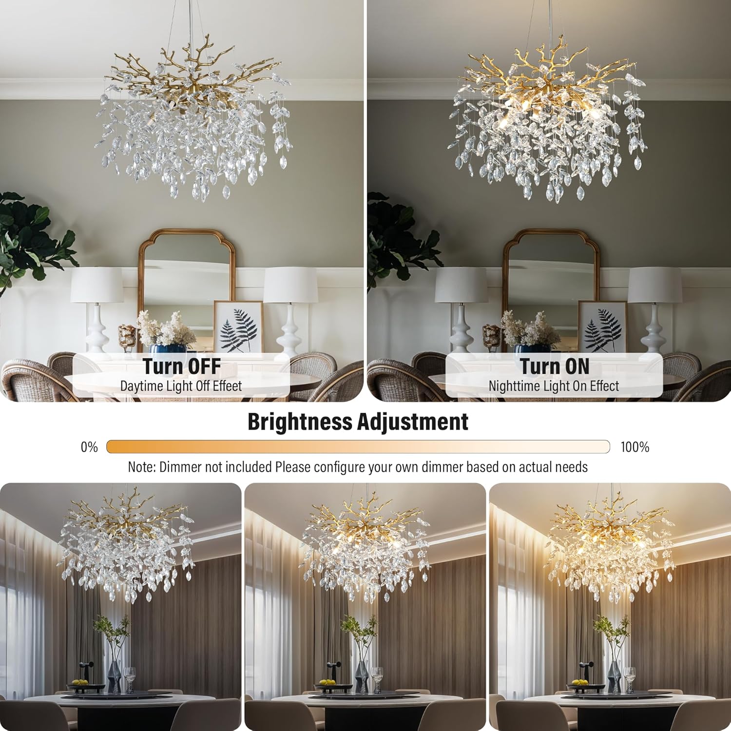 Modern Gold Tree Branch Crystal Chandelier