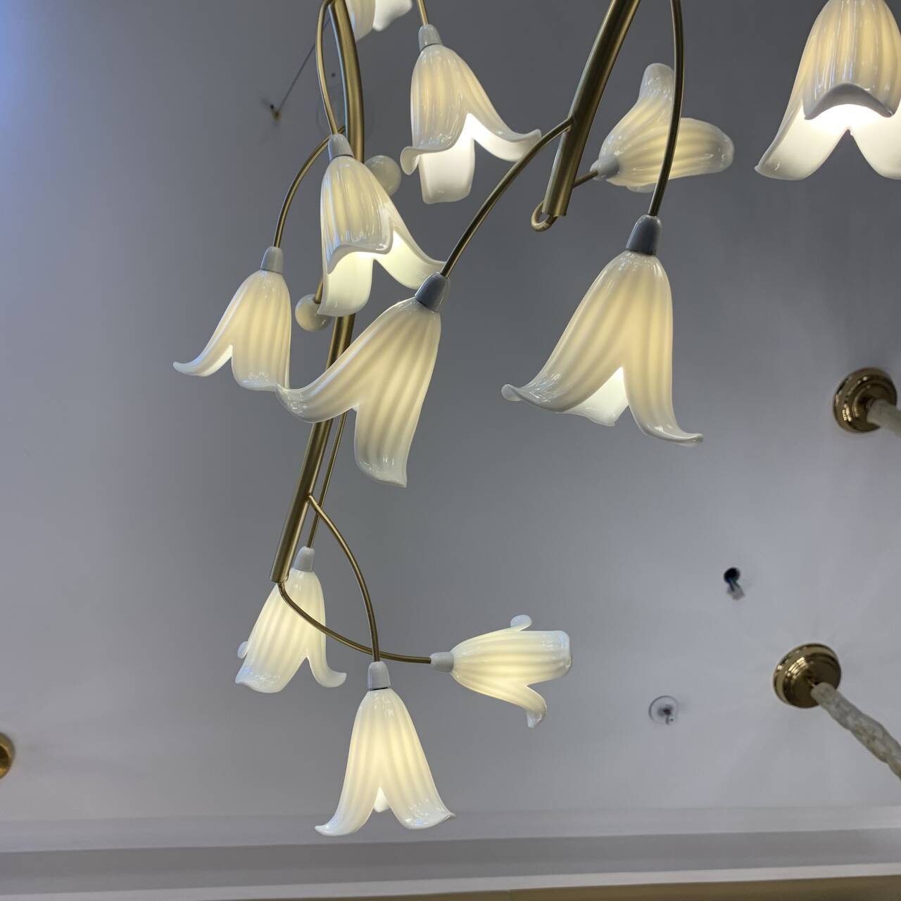 Riviko Botanical Bloom Brass Ceramic Chandelier - Background Shot