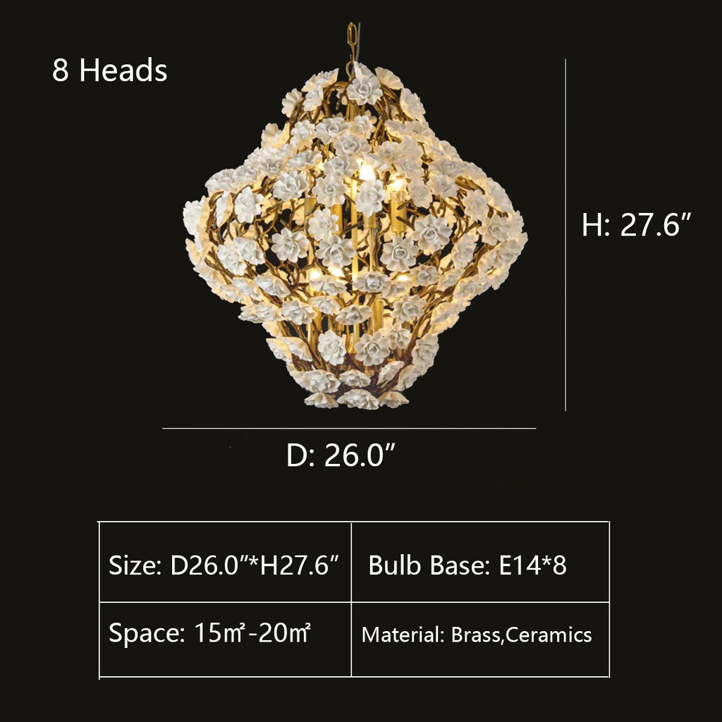 Riviko Verdant Bloom Brass & Ceramic Chandelier - Background Shot