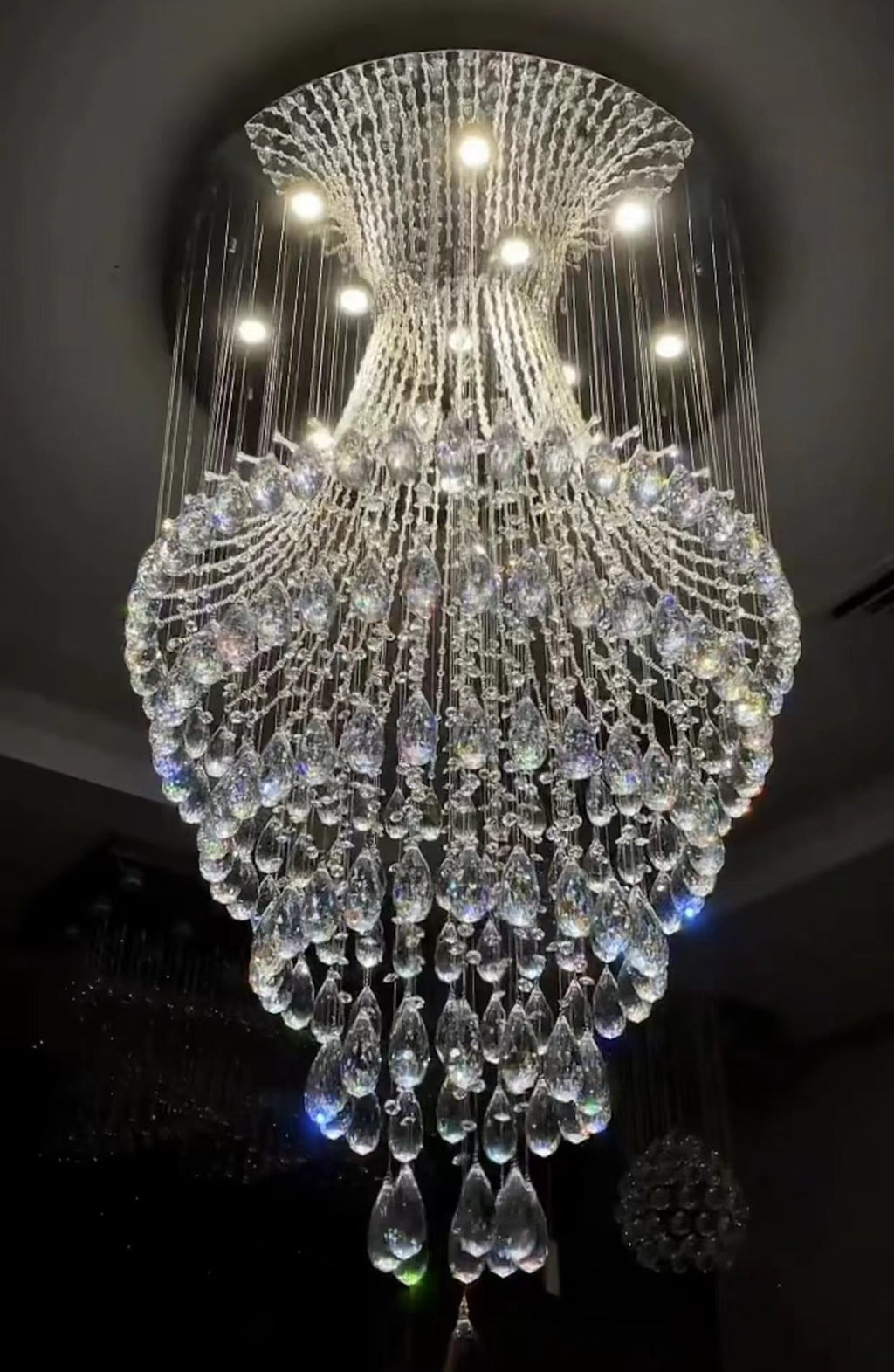 Soltaire Crystal Raindrop Tiers Floating Chandelier For Foyer/Entryway/Staircase