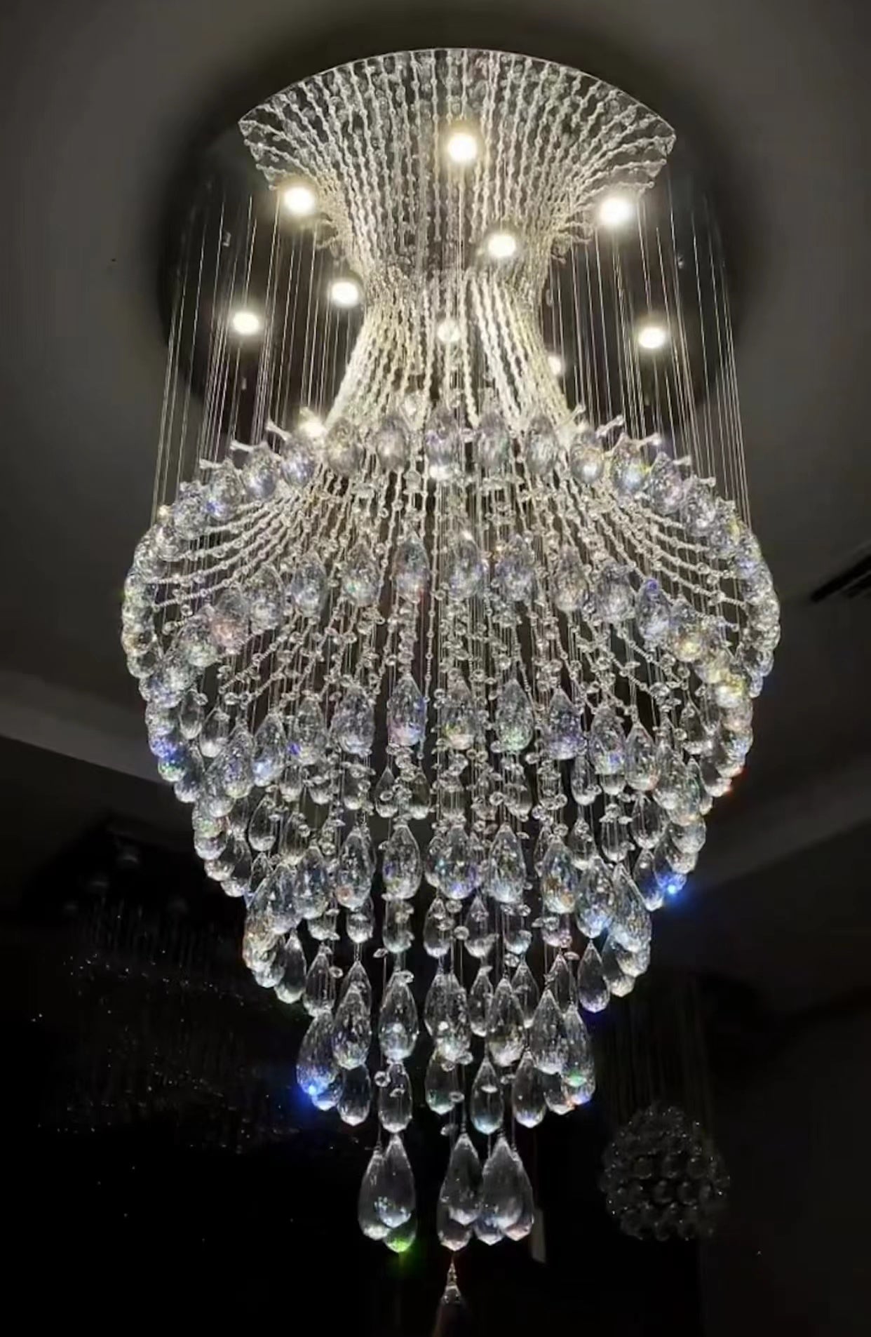 Soltaire Crystal Raindrop Tiers Floating Chandelier For Foyer/Entryway/Staircase