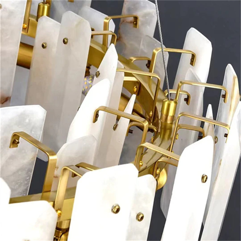 Carlos Modern Alabaster Round Chandelier, Real Alabaster Chandlier Over Dining Table chandelier Riviko