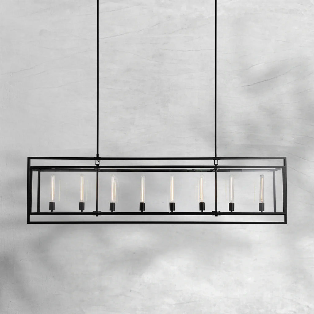 Baker Glass Lantern Rectangular Chandelier 72"