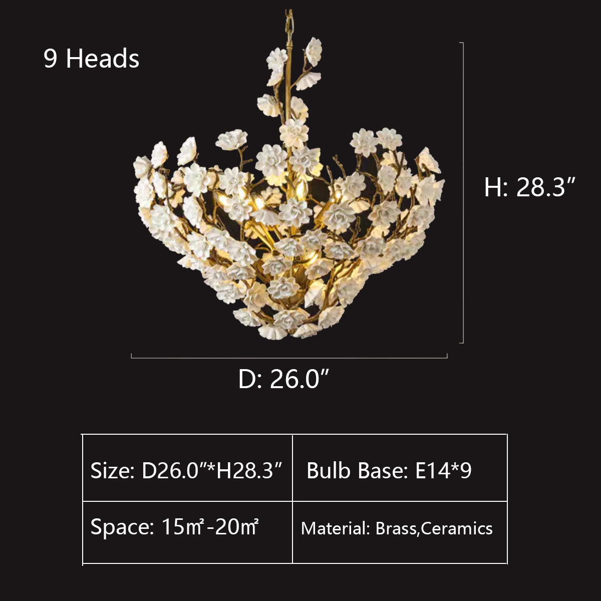 Riviko Verdant Bloom Brass & Ceramic Chandelier - Background Shot