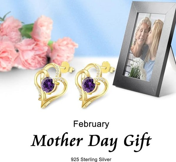 925 Sterling Silver Gold-Plated February Birthstone Stud Earrings