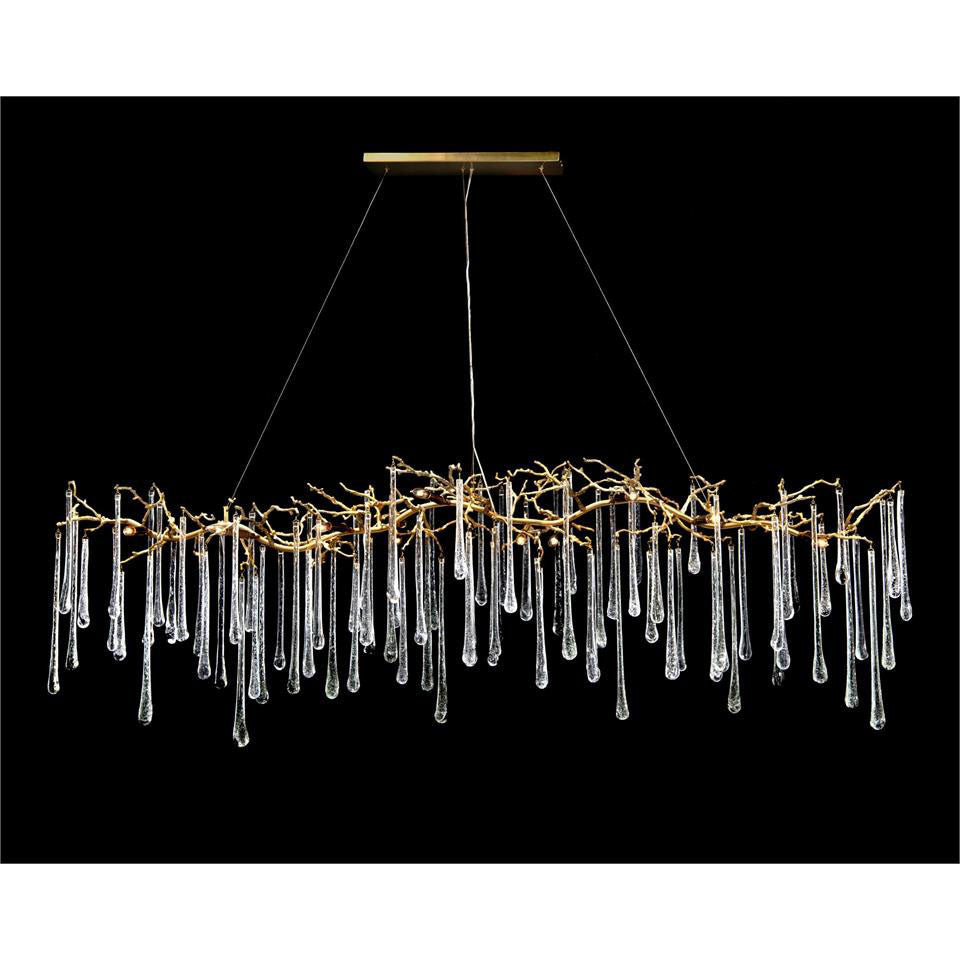 Teardrop Crystal Chandelier with Brass Branches 84" W - Riviko