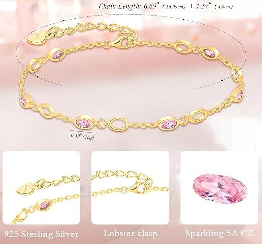 Women’s 925 Sterling Silver Gold-Plated Zircon Bracelet