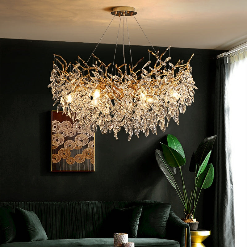 French Branch Elegant Crystal Leaves Chandelier - Riviko