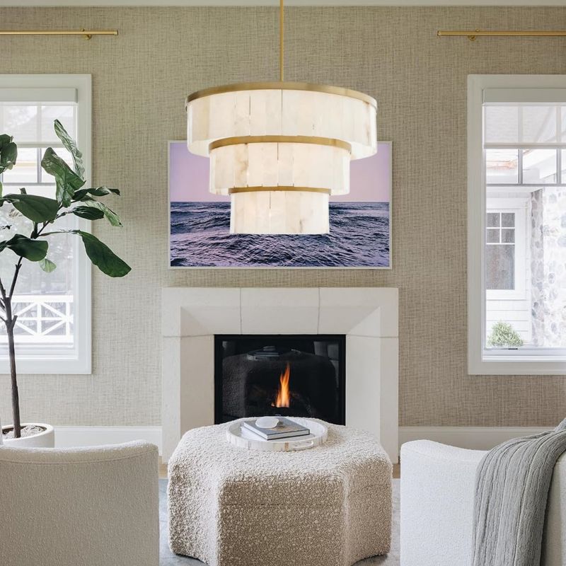 Round Alabaster 3 Tier Modern Chandelier，Living Room Chandelier chandelier for bedroom,chandelier for dining room,chandelier for stairways,chandelier for foyer,chandelier for bathrooms,chandelier for living room Riviko