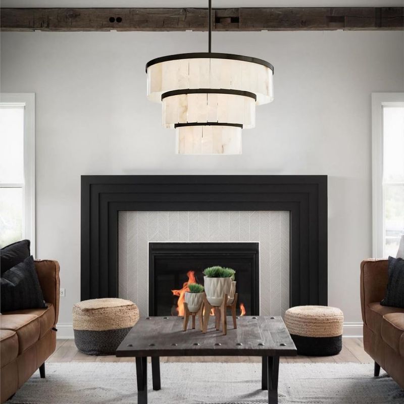 Round Alabaster 3 Tier Modern Chandelier，Living Room Chandelier chandelier for bedroom,chandelier for dining room,chandelier for stairways,chandelier for foyer,chandelier for bathrooms,chandelier for living room Riviko