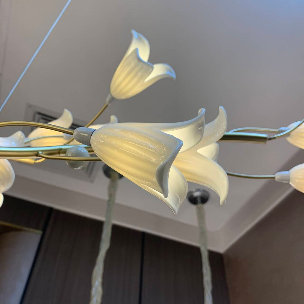 Riviko Botanical Bloom Brass Ceramic Chandelier - Background Shot