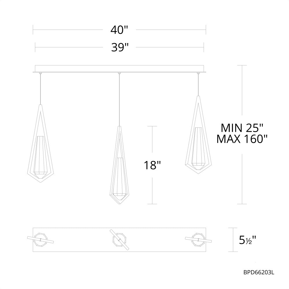 Riviko Radiant Prism 3-Light Linear Chandelier - Background Shot