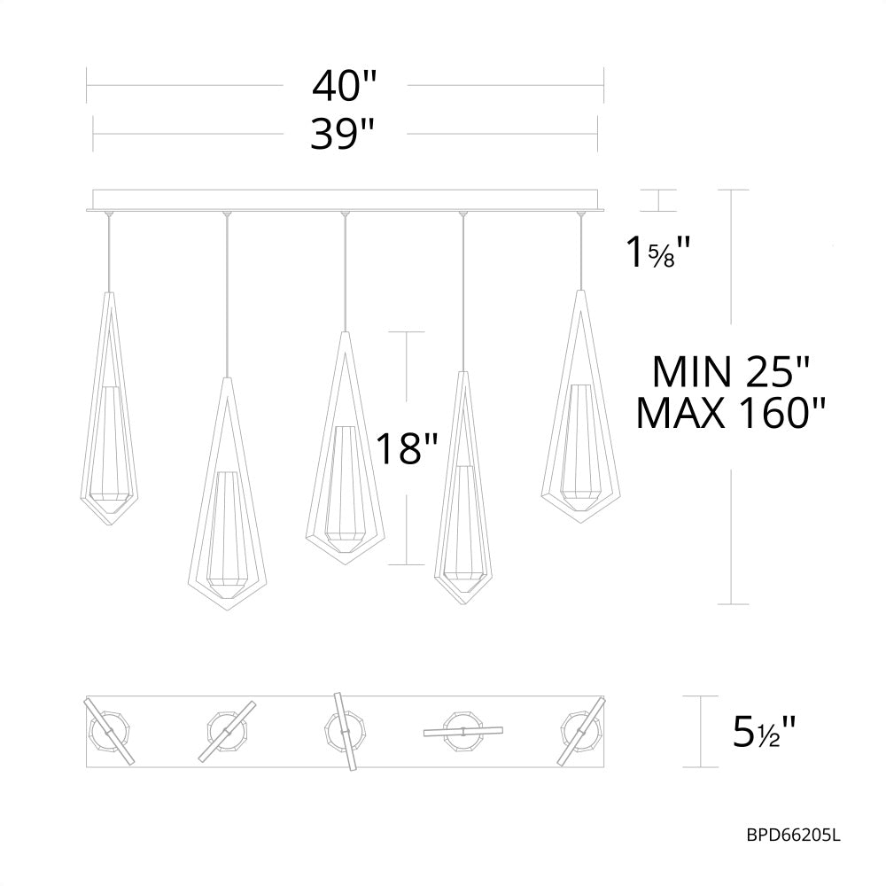 Riviko Radiant Prism Linear Chandelier 5 Light - Background Shot