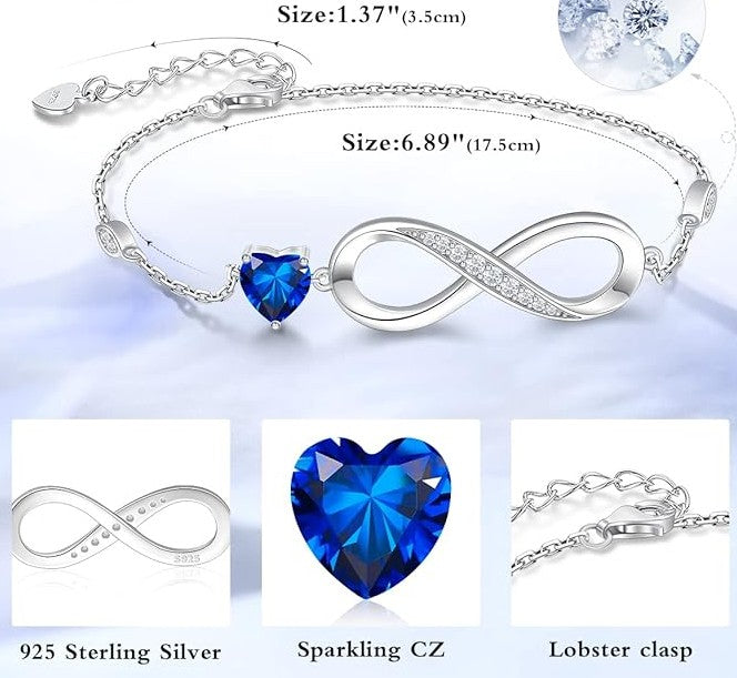 Women’s 925 Sterling Silver Infinity Heart Link Bracelet