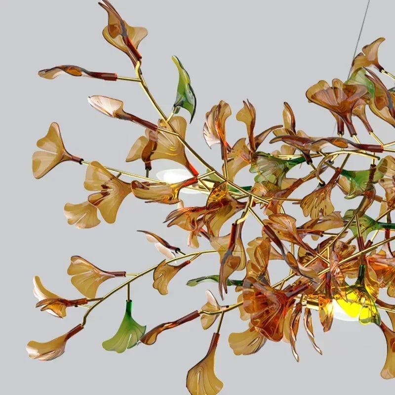 Ginkgo Glass Leaf Linear Chandelier