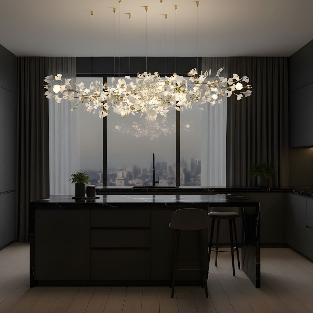 Ginkgo Glass Leaf Linear Chandelier