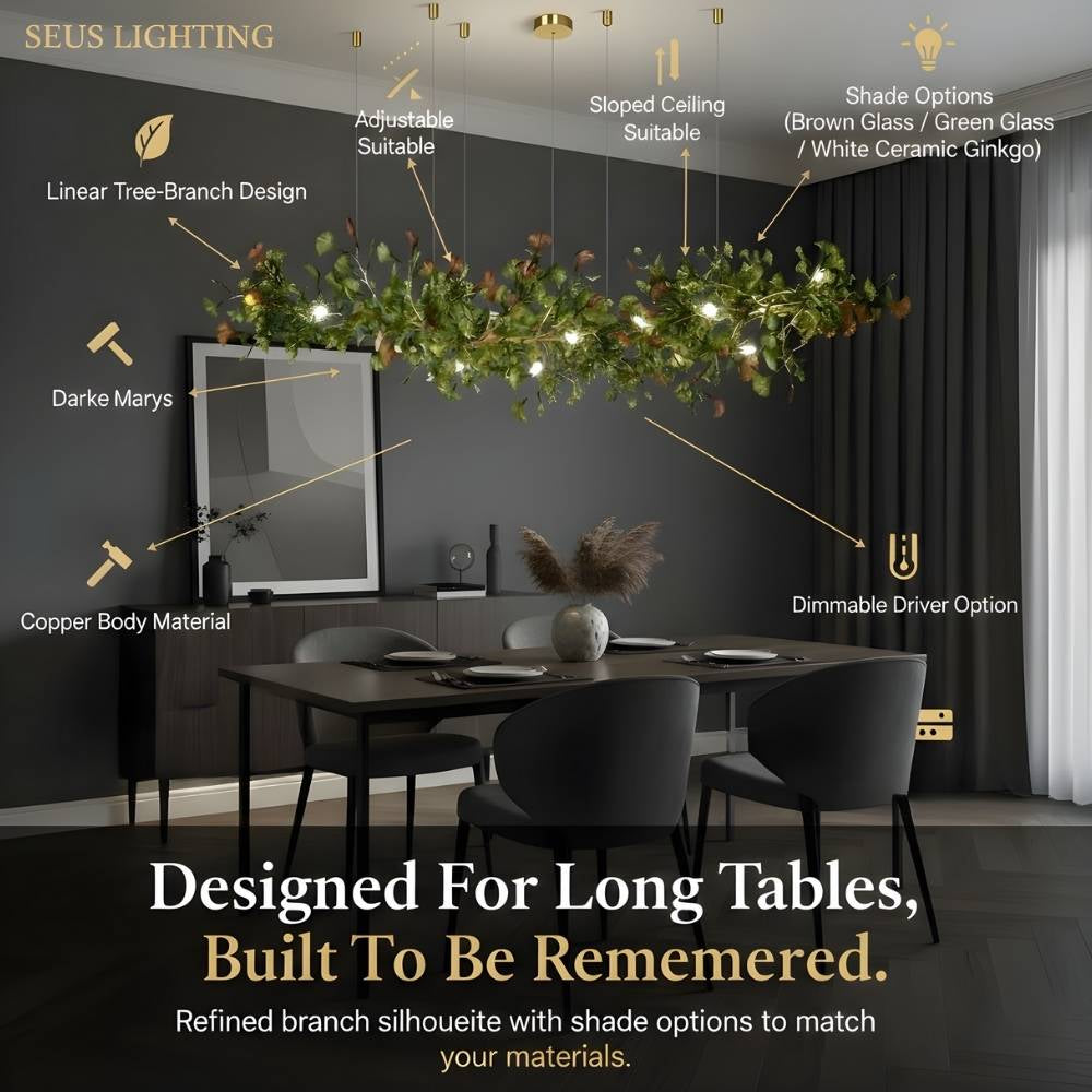Ginkgo Glass Leaf Linear Chandelier