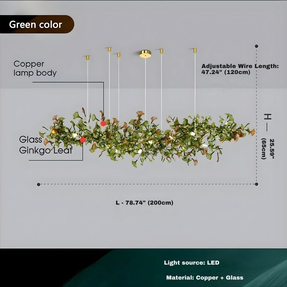 Ginkgo Glass Leaf Linear Chandelier