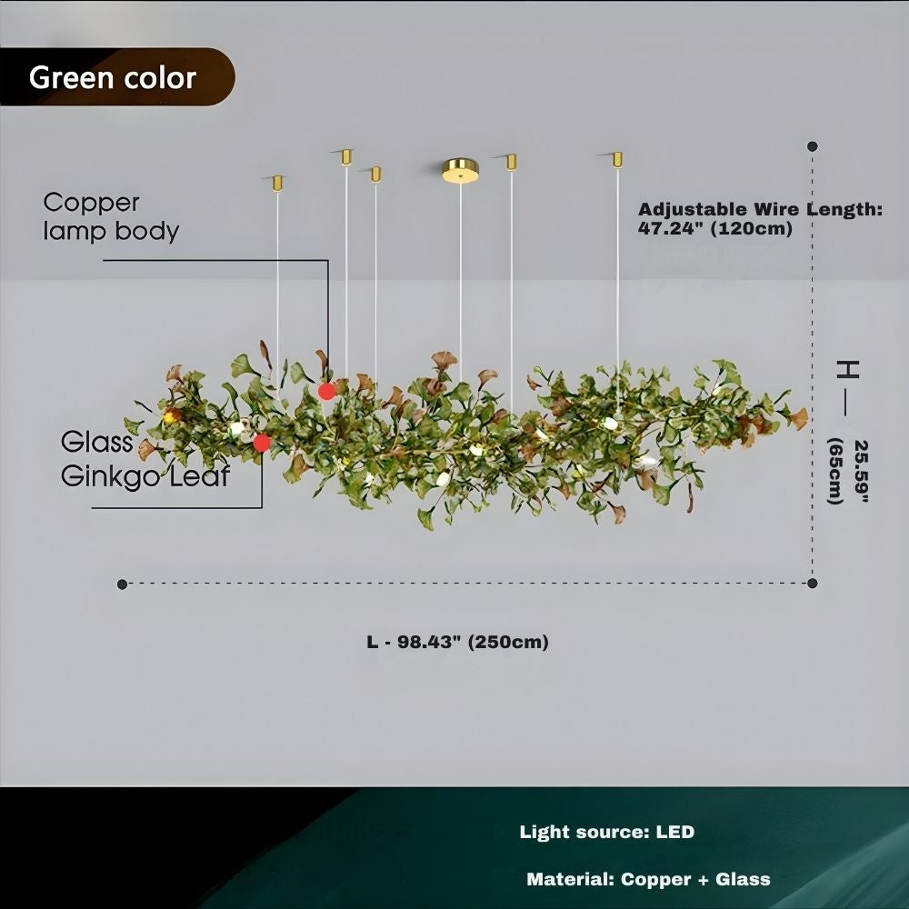 Ginkgo Glass Leaf Linear Chandelier