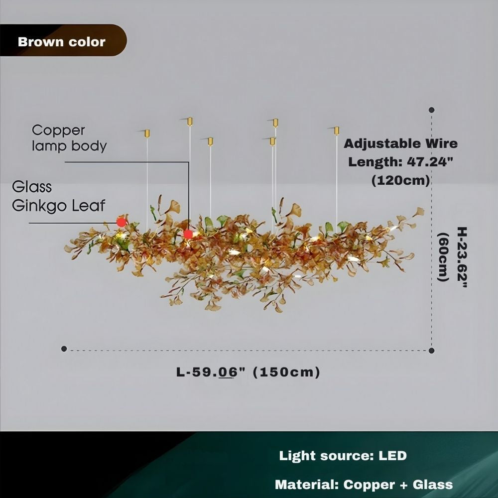 Ginkgo Glass Leaf Linear Chandelier