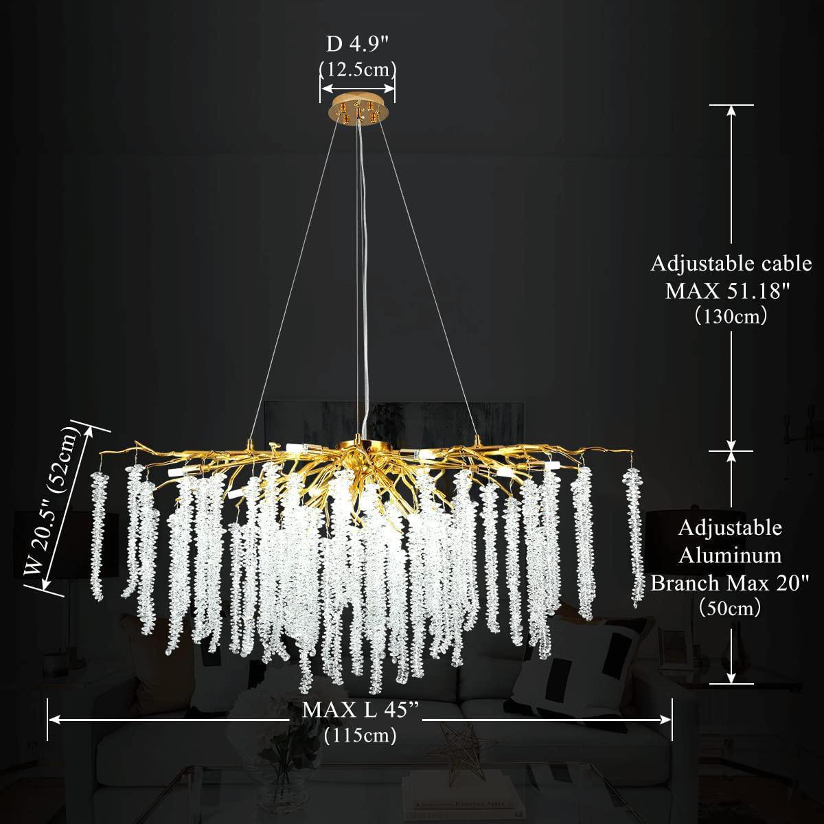 Riviko Verdant Opulence Rectangle Branch Chandelier Gold - Background Shot