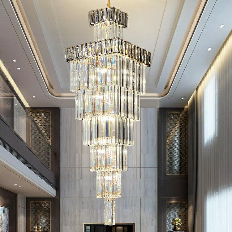 Riviko Grand Lumina Vertical Crystal Foyer Chandelier - grand American estate foyer