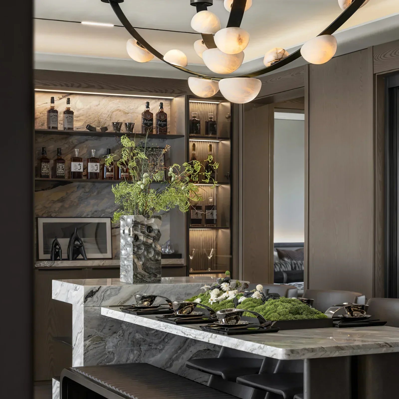 Alex Modern Dew Drops Alabaster Chandelier - Riviko