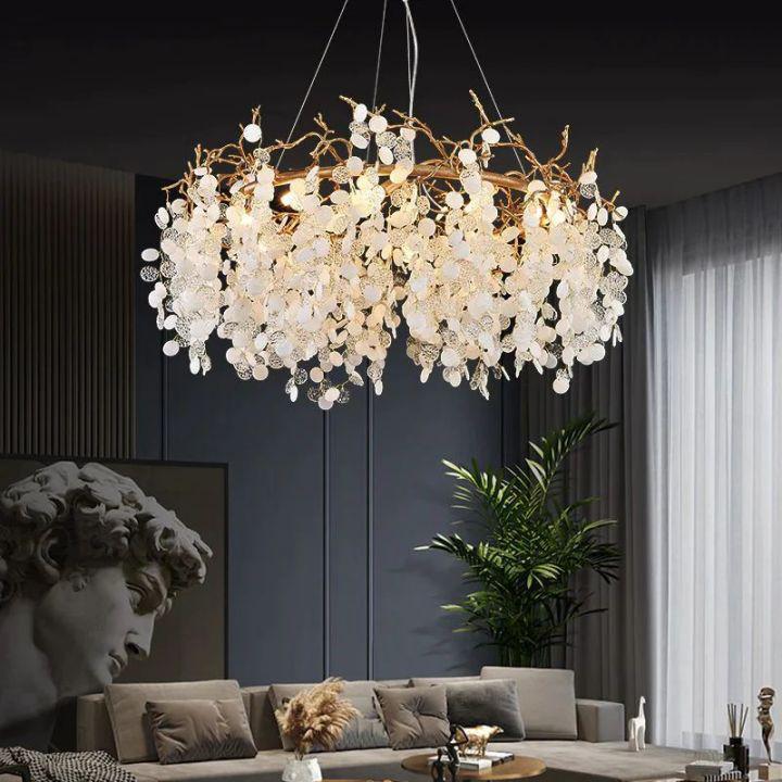 Riviko Verdant Bloom Round Branch Chandelier - American master bedroom with coffered ceiling