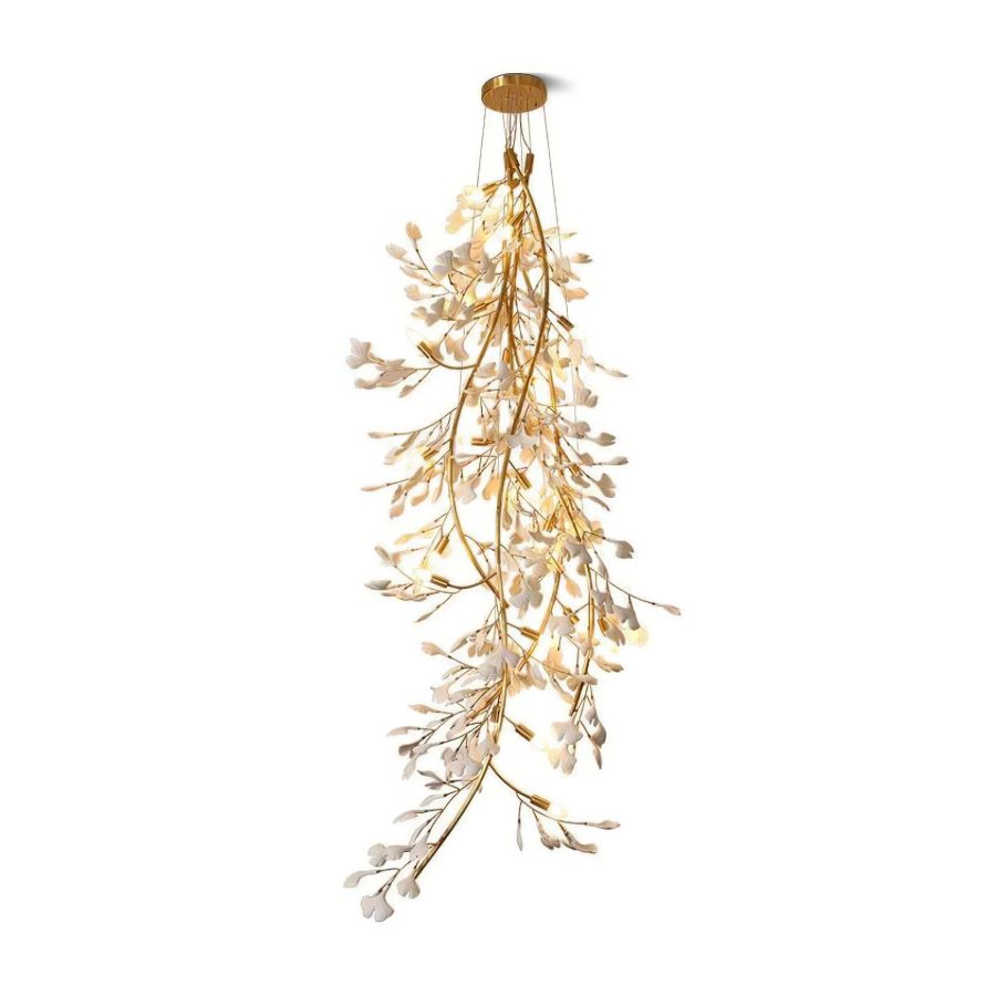 Riviko Ginkgo Canopy Porcelain Chandelier - elegant American entryway with arched doorway
