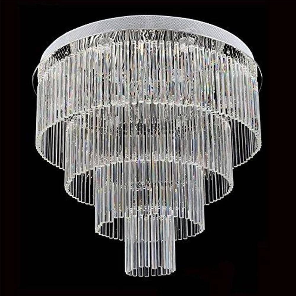 Extra Large Multi-tier Round Flush Mount Light Crystal Rod Chandelier for Living Room/Foyer