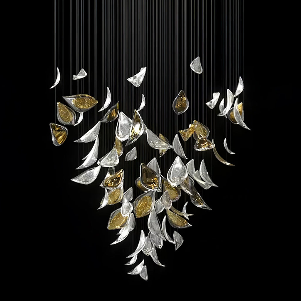 Floating Leaves Meteor Shower Crystal Spiral Chandelier