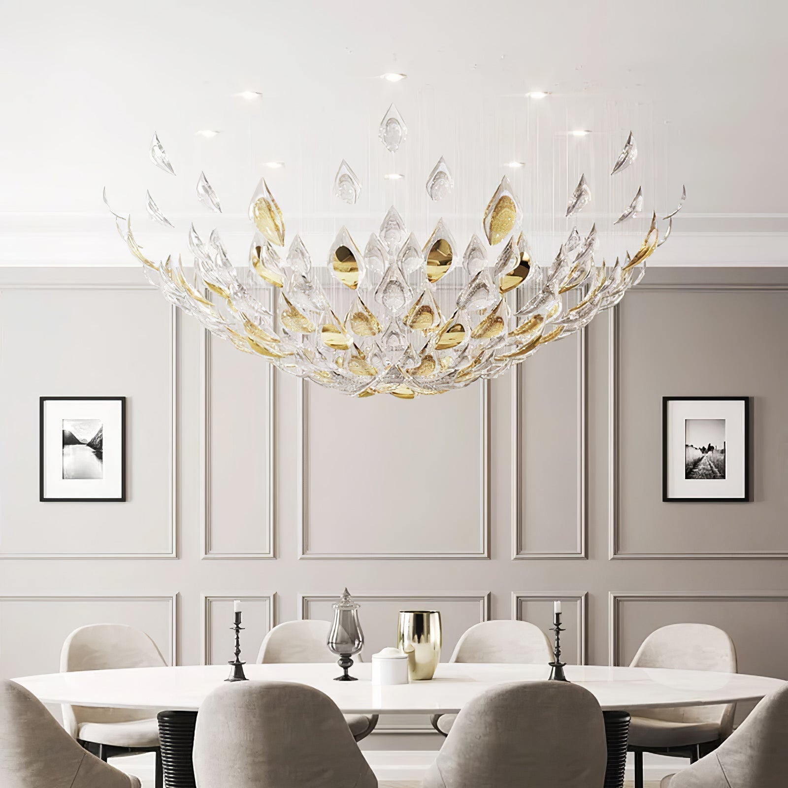 Floating Leaves Meteor Shower Crystal Spiral Chandelier