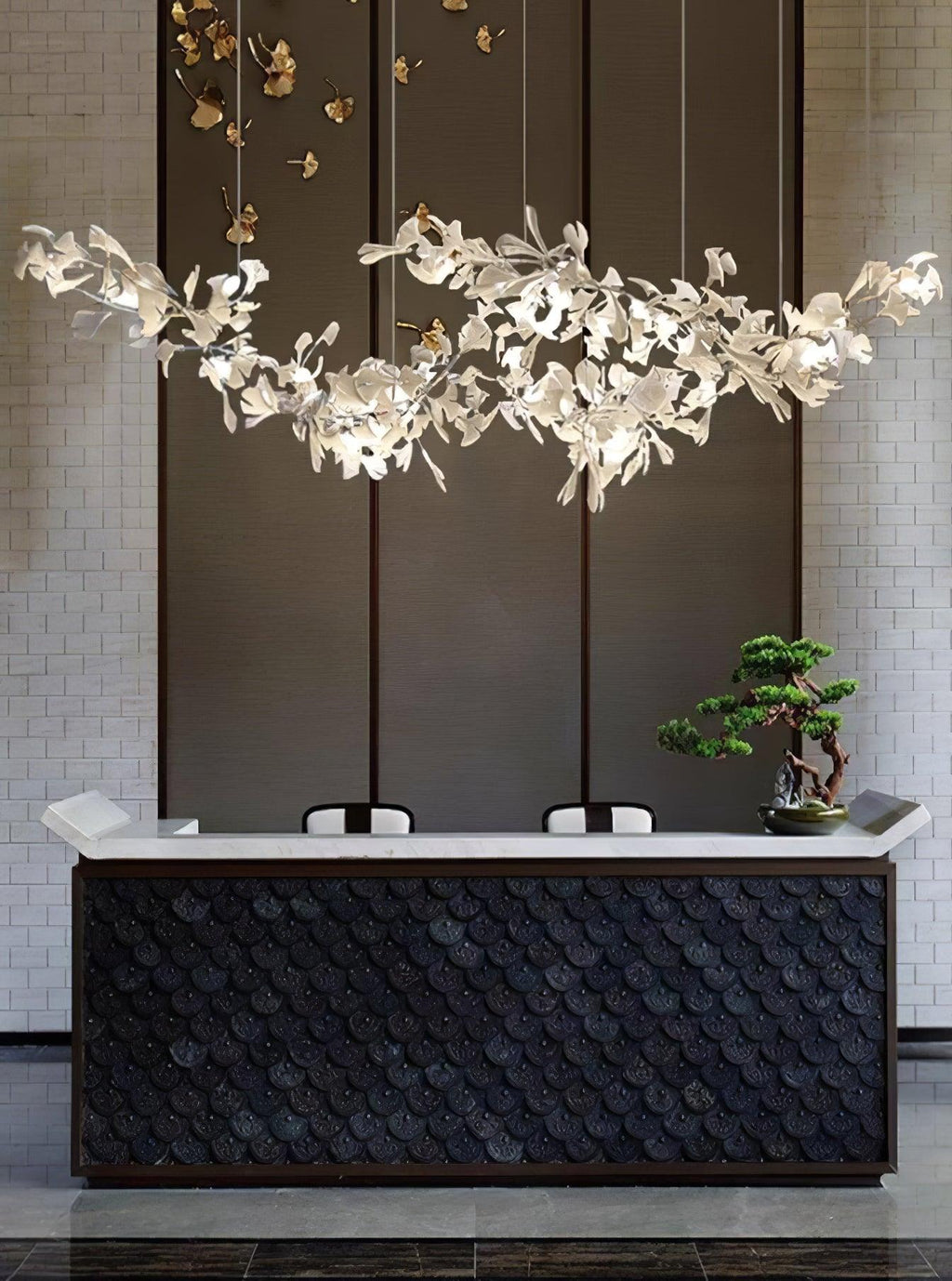 Double Layer Combination Gingko Ceramic Branch Chandelier