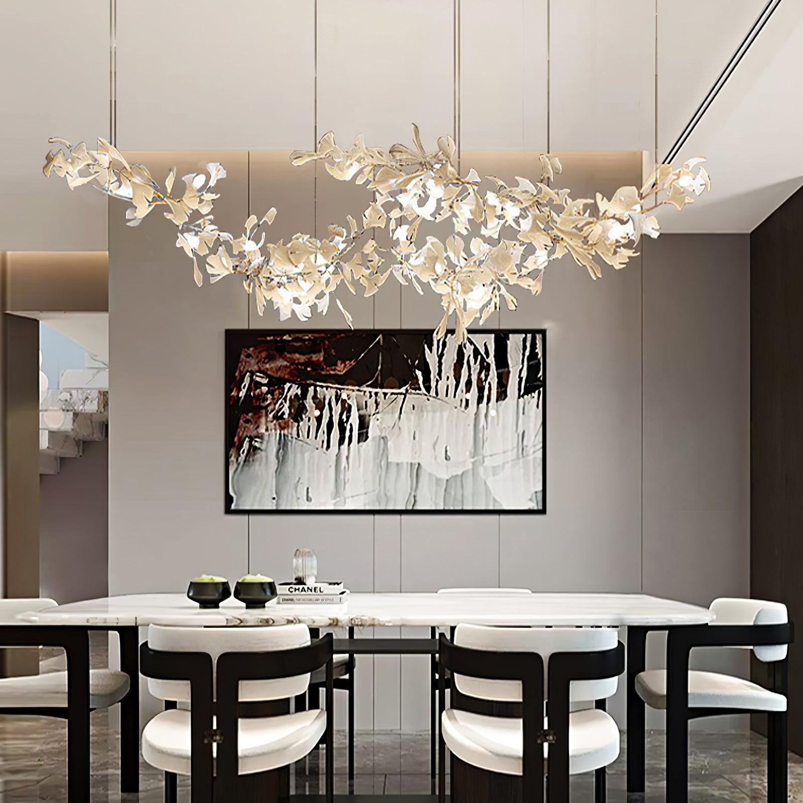 Double Layer Combination Gingko Ceramic Branch Chandelier