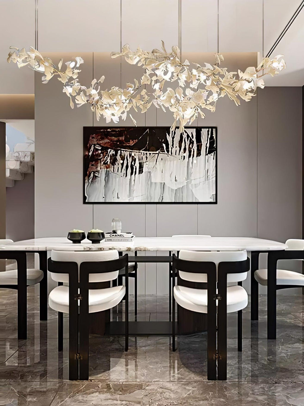 Double Layer Combination Gingko Ceramic Branch Chandelier