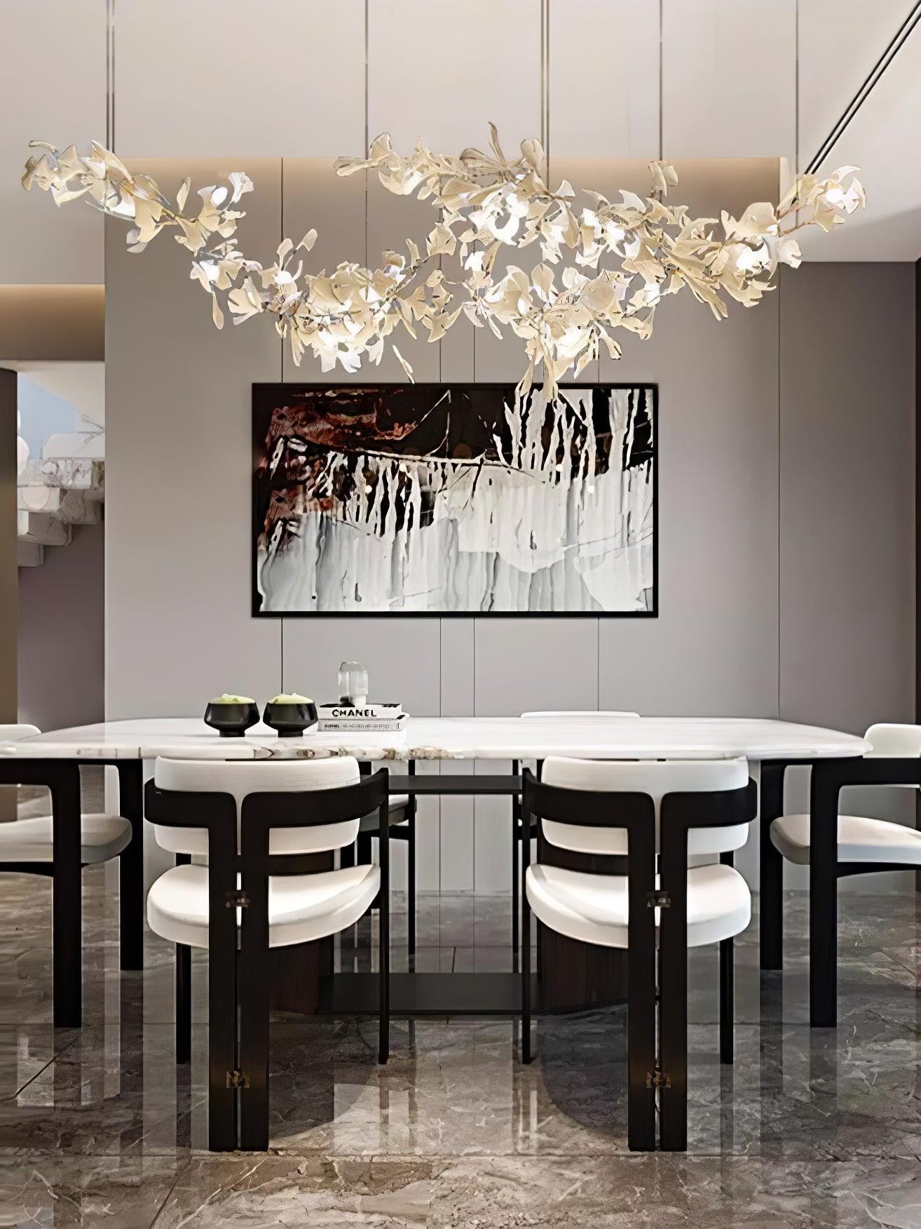 Double Layer Combination Gingko Ceramic Branch Chandelier