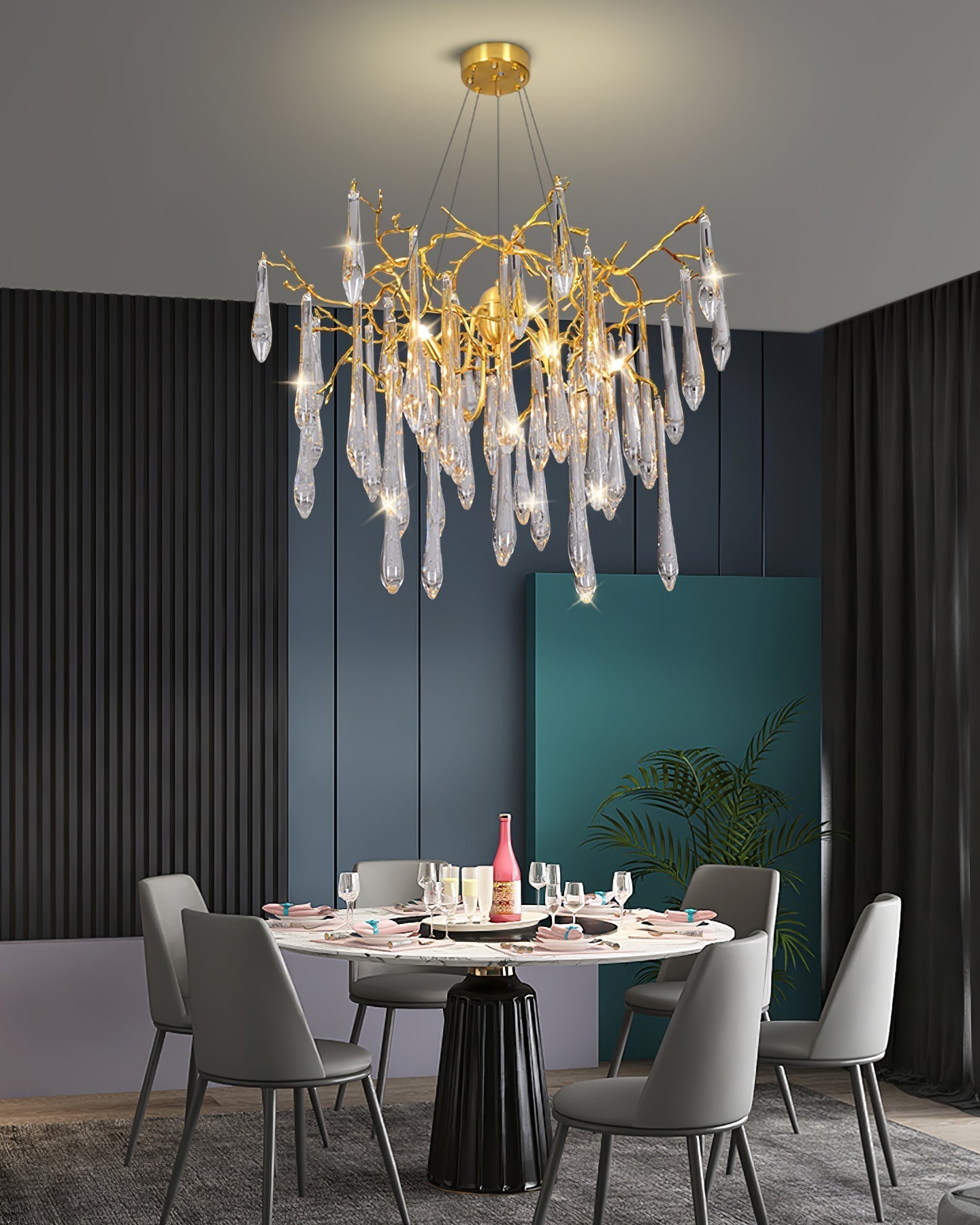 Icicle Branch Brass Crystal Chandelier