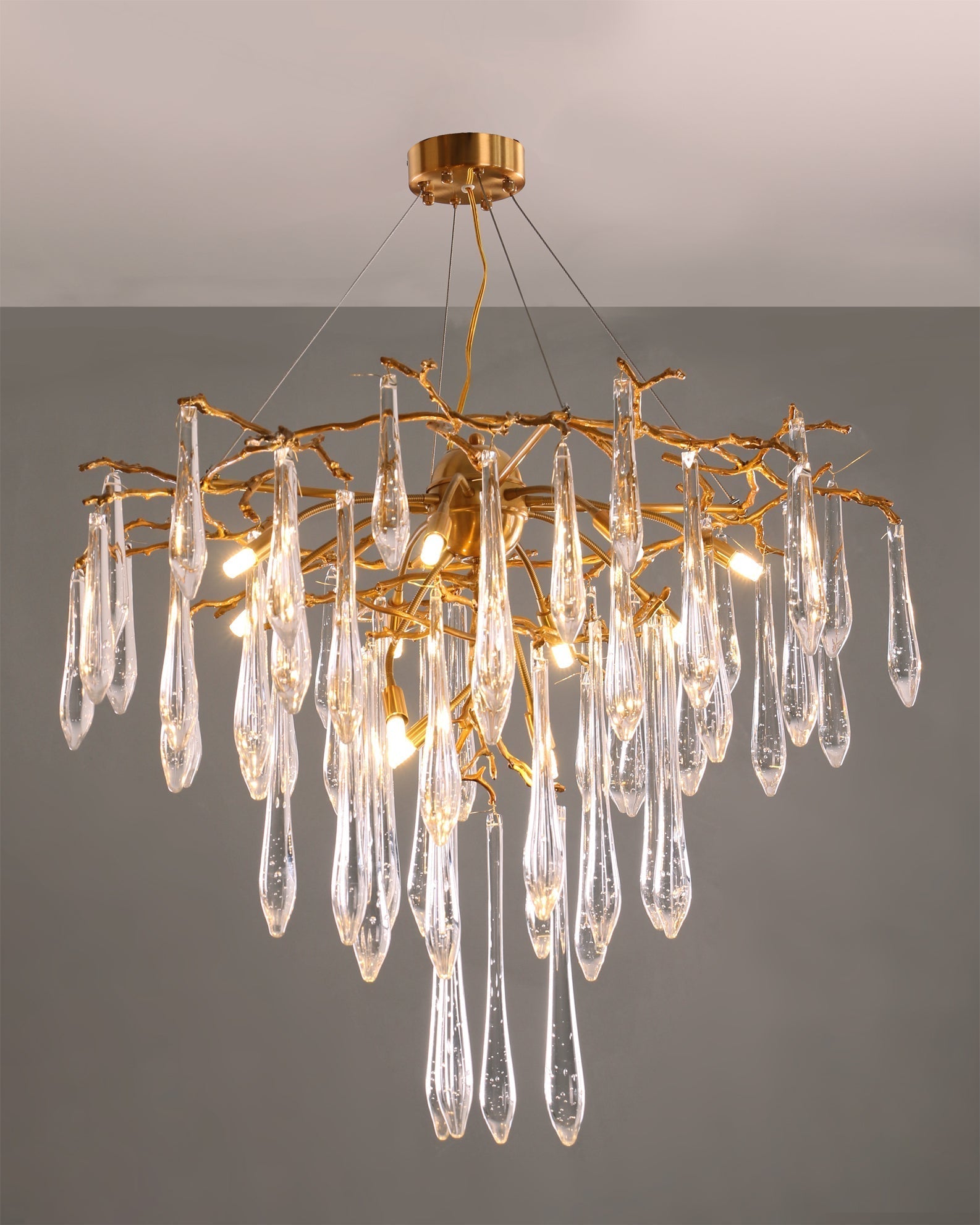 Icicle Branch Brass Crystal Chandelier