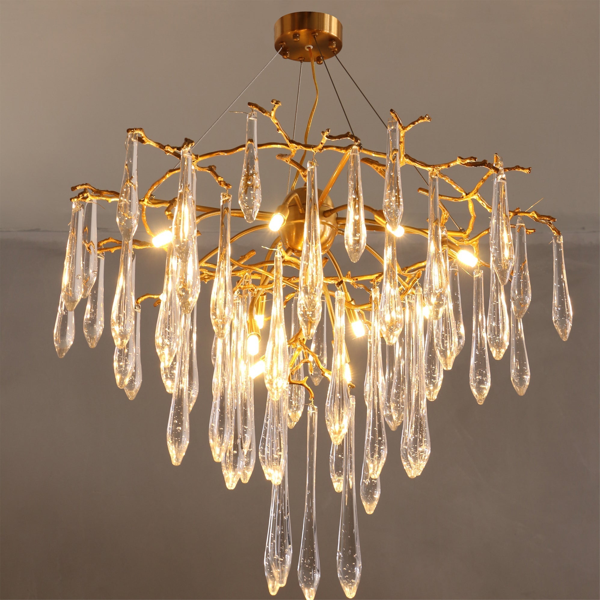 Icicle Branch Brass Crystal Chandelier
